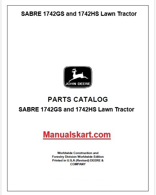 John Deere SABRE 1742GS and 1742HS Lawn Tractor Pdf Parts Catalog Manual PC2804