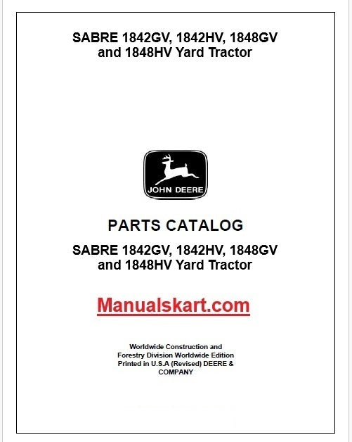 John Deere SABRE 1842GV, 1842HV, 1848GV and 1848HV Yard Tractor Pdf Parts Catalog Manual PC2655