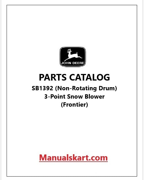 John Deere SB1392 (Non-Rotating Drum) 3-Point Snow Blower Pdf Parts Catalog Manual PC10399