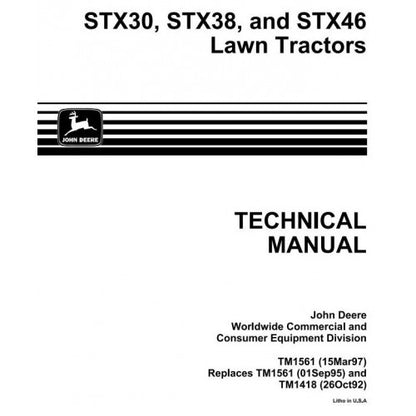 John Deere STX38, STX46, STX30D Riding Lawn Tractors Pdf Repair Service Technical Manual TM1561