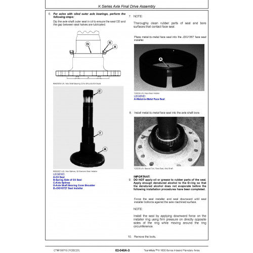 John Deere Teammate™ II 1600 Series Inboard Planetary Axles Service Repair Technical Manual Pdf - CTM138719