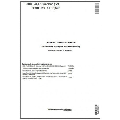 John Deere Timberjack 608B (SN.05014-) Tracked Feller Buncher Service Repair Technical Manual TMF387520 2