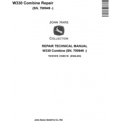 John Deere W330 Combine Service Repair Technical Manual Pdf TM151919 2