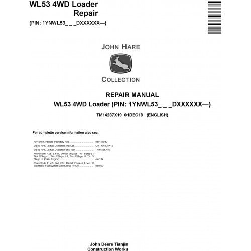 John Deere WL53 4WD Loader Pdf Repair Service Technical Manual TM14287X19