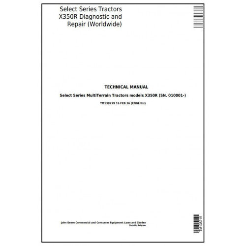 John Deere X350R Select Series Riding Lawn Tractors Service Repair Technical Manual Pdf TM138219 2