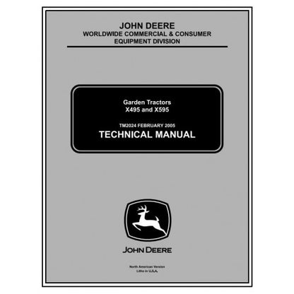 John Deere X495, X595 Lawn and Garden Tractors Diagnostic And Service Repair Technical Manual Pdf TM2024