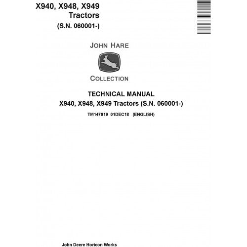 John Deere X940, X948, X949 Compact Utility Tractors Pdf Repair Service Technical Manual TM147919