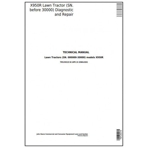 John Deere X950R Riding Lawn Tractor All Inclusive Service Repair Technical Manual Pdf TM129319