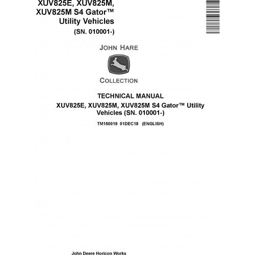 John Deere XUV825E XUV825M, XUV825M S4 Gator Utility Vehicles Pdf Repair Service Technical Manual TM150019