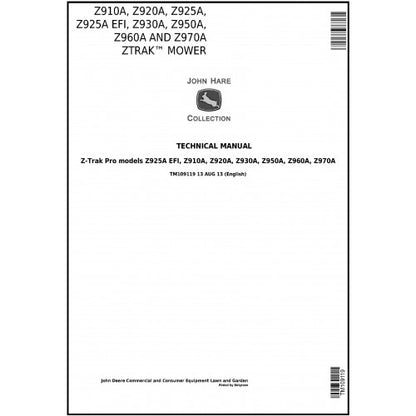 John Deere Z910A, Z920A, Z925A, Z930A, Z950A, Z960A, Z970A Z-trak Mower Service Repair Technical Manual Pdf TM109119 2