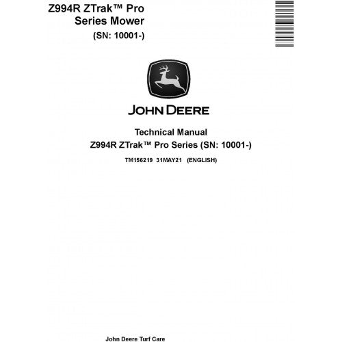 John Deere Z994R Ztrak™ Pro Series Pdf Repair Service Technical Manual TM156219