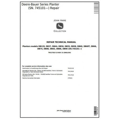 John Deere/Bauer DB Series Planters Service Repair Technical Manual Pdf - TM127819