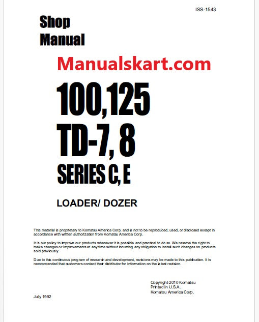 Komatsu 100, 125, TD-7, TD-8 Loader/ Dozer Pdf Repair Service Manual