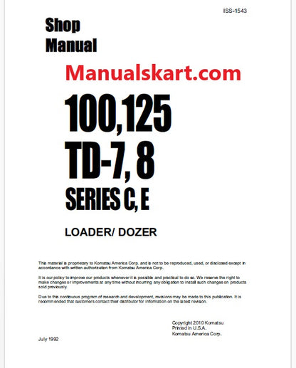 Komatsu 100, 125, TD-7, TD-8 Loader/ Dozer Pdf Repair Service Manual