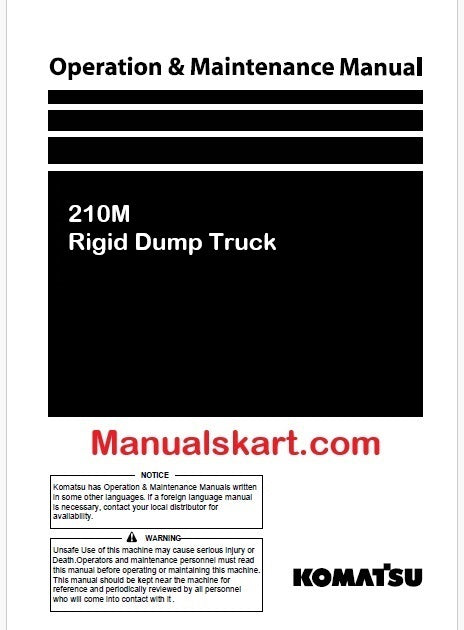 Komatsu 210M Rigid Dump Truck Pdf Operation and Maintenance Manual