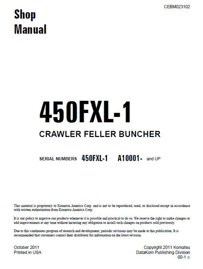 Komatsu 450FXL-1 Crawler Feller Buncher Pdf Shop Repair Service Manual (Sn A10001 And Up)