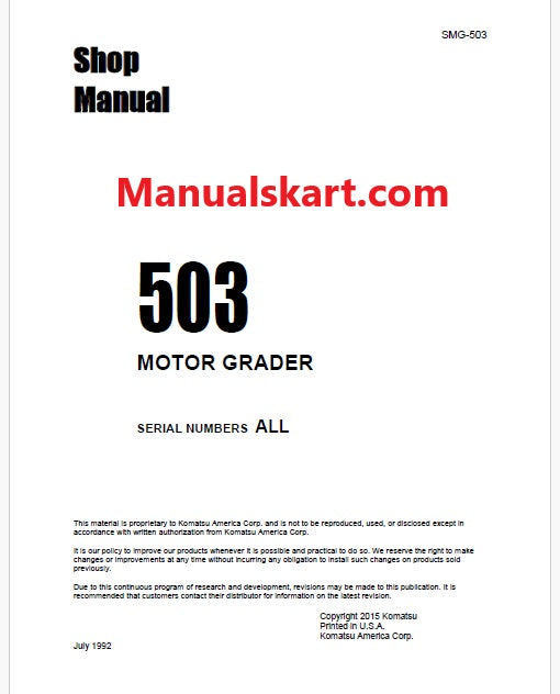 Komatsu 503 Motor Grader Pdf Repair Service Manual