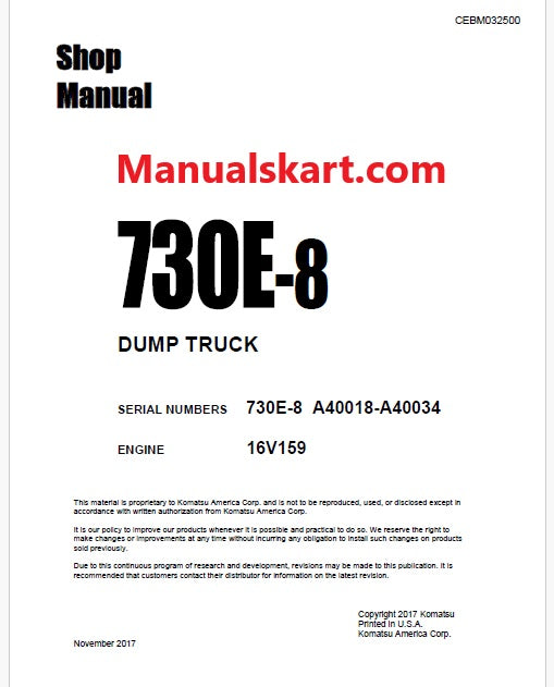 Komatsu 730E-8 Dump Truck Pdf Repair Service Manual A40018-A40034