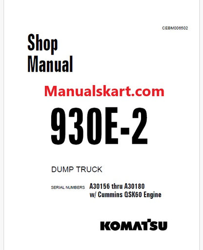Komatsu 930E-2 Dump Truck Pdf Repair Service Manual Sn A30156 thru A30180