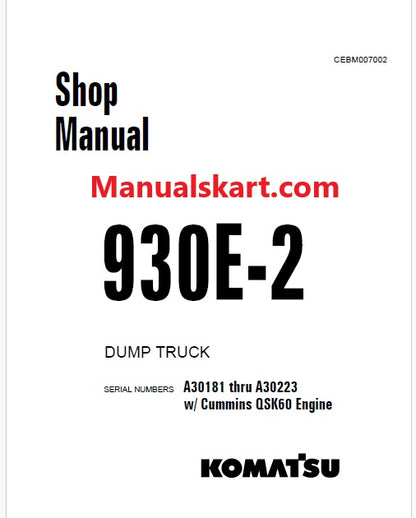 Komatsu 930E-2 Dump Truck Pdf Repair Service Manual Sn A30181 thru A30223