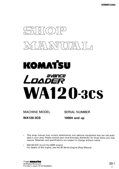 Komatsu Avance WA120-3CS Wheel Loader Pdf Shop Repair Service Manual (Sn 10004 And Up)