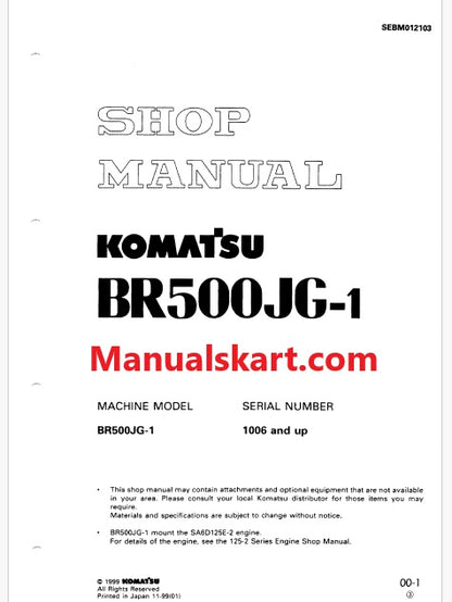 Komatsu BR500JG-1 Mobile Crusher Pdf Repair Service Manual Sn 1006 and UP