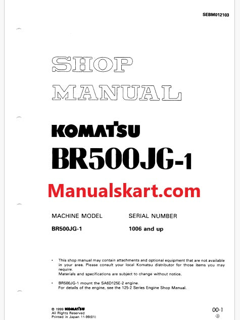 Komatsu BR500JG-1 Mobile Crusher Pdf Repair Service Manual Sn 1006 and UP