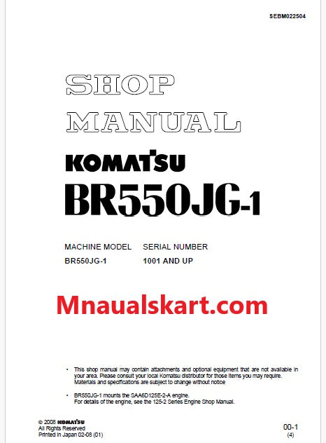 Komatsu BR550JG-1 Mobile Crusher Pdf Repair Service Manual Sn 1001 and UP