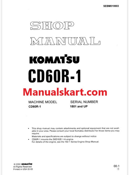 Komatsu CD60R-1 Crawler Carriers Pdf Repair Service Manual Sn 1801 and UP