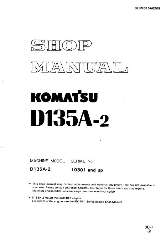 Komatsu D135A-2 Bulldozer Pdf Service Repair Manual (Sn 10301 And UP)