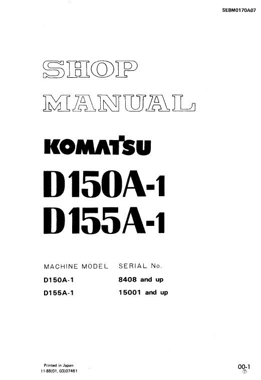 Komatsu D150A-1, D155A-1 Dozer Bulldozer Pdf Service Repair Manual