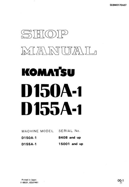 Komatsu D150A-1, D155A-1 Dozer Bulldozer Pdf Service Repair Manual