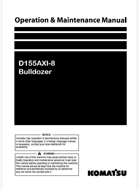 Komatsu D155AXI-8 Bulldozer Pdf Operation and Maintenance Manual