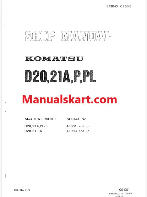 Komatsu D20PL-5, D21PL-5 Bulldozer Pdf Repair Service Manual Sn 45001 and UP