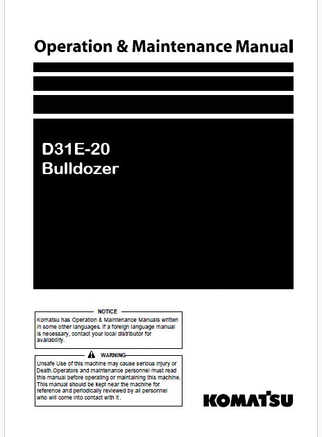 Komatsu D31E-20 Bulldozer Pdf Operation and Maintenance Manual