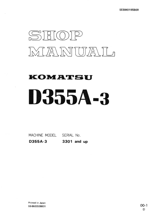 Komatsu D355A-3 Bulldozer Pdf Service Repair Manual