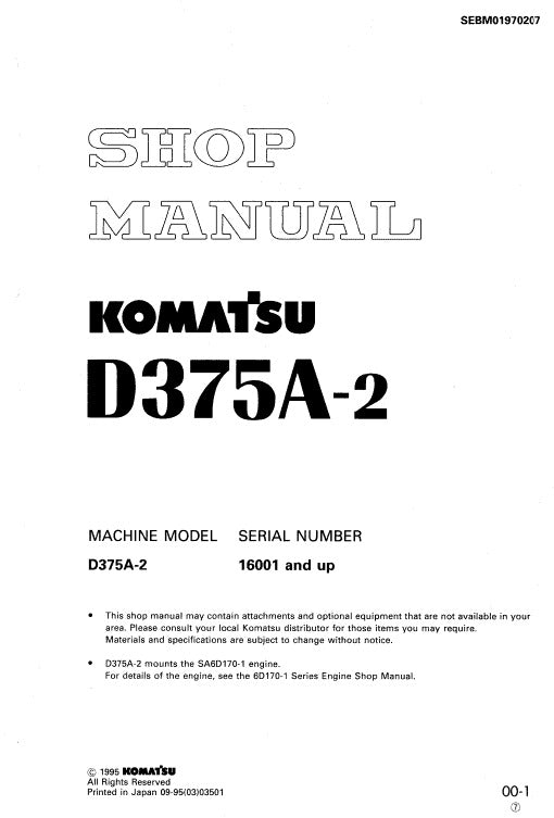 Komatsu D375A-2 Bulldozer Pdf Service Repair Manual