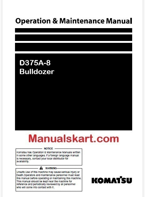 Komatsu D375A-8 Bulldozer Pdf Operation and Maintenance Manual
