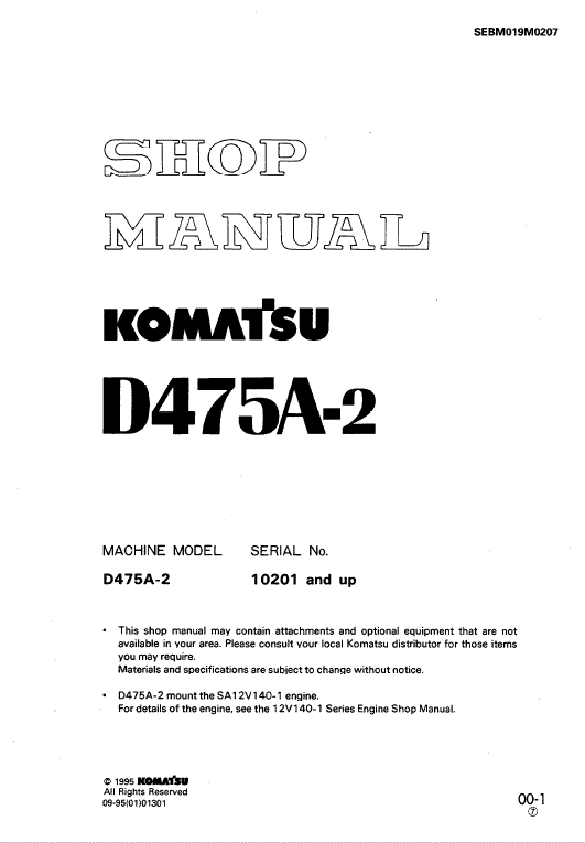 Komatsu D475A-2 Bulldozer Pdf Service Repair Manual