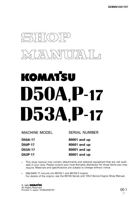 Komatsu D50A-17 D50P-17 D53A-17 D53P-17 Bulldozer Pdf Service Repair Manual