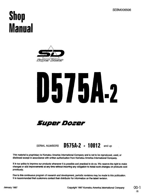 Komatsu D575A-2 Super Dozer Bulldozer Pdf Service Repair Manual (Sn 10012 And Up)