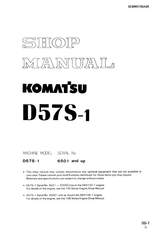 Komatsu D57S-1 Crawler Loader Pdf Service Repair Manual (Sn 6501 And Up)