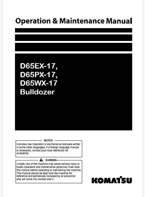 Komatsu D65EX-17, D65PX-17, D65WX-17 Bulldozer Pdf Operation and Maintenance Manual