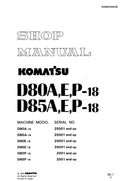 Komatsu D80A-18, D85A-18, D80E-18, D85E-18, D80P-18, D85P-18 Dozer Bulldozer Pdf Repair Service Manual (Sn 25001 And Up, 2001 And Up)