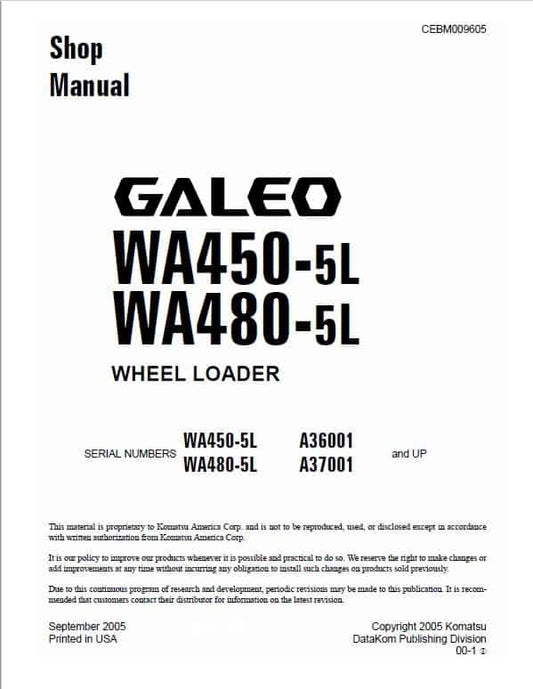 Komatsu Galeo WA450-5L, WA480-5L Wheel Loader Pdf Shop Repair Service Manual