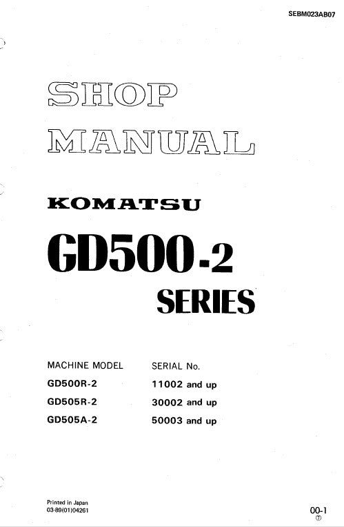 Komatsu GD505A-2 Motor Grader Pdf Shop Repair Service Manual (Sn 50003 And Up)