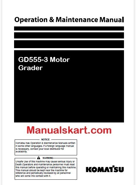 Komatsu GD555-3 Motor Grader Pdf Operation and Maintenance Manual