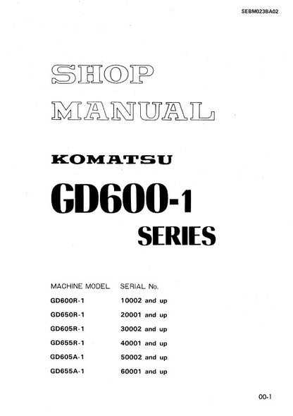 Komatsu GD600R-1 Motor Grader Pdf Shop Repair Service Manual (Sn 10002 And UP)