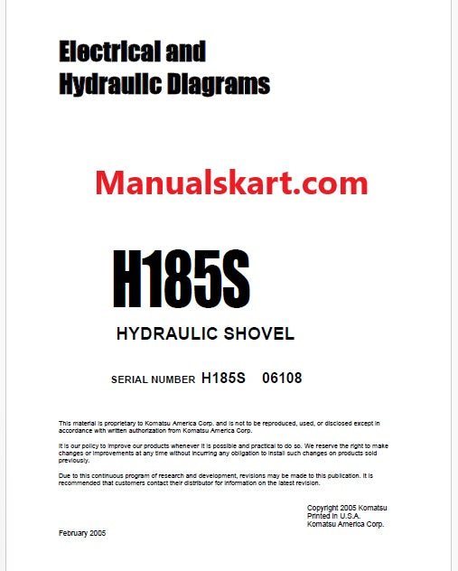 Komatsu H185S Hydraulic Shovel Pdf Electrical and Hydraulic Diagrams Manual Sn 06108