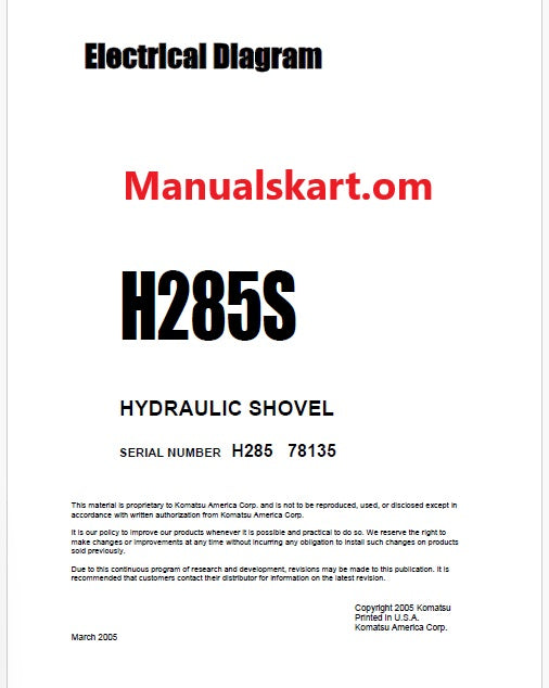 Komatsu H285S Hydraulic Shovel Pdf Electrical Diagram Manual Sn 78135